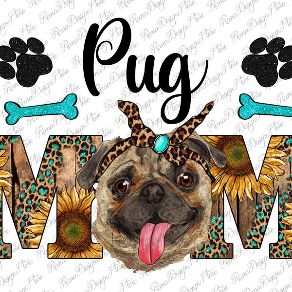 Western Pug Mom Png Sublimation Design, Dog Lovers, Pug Mom Clipart, Pug Mom Png Download, Hand Drawn Pug Png, Instant Download