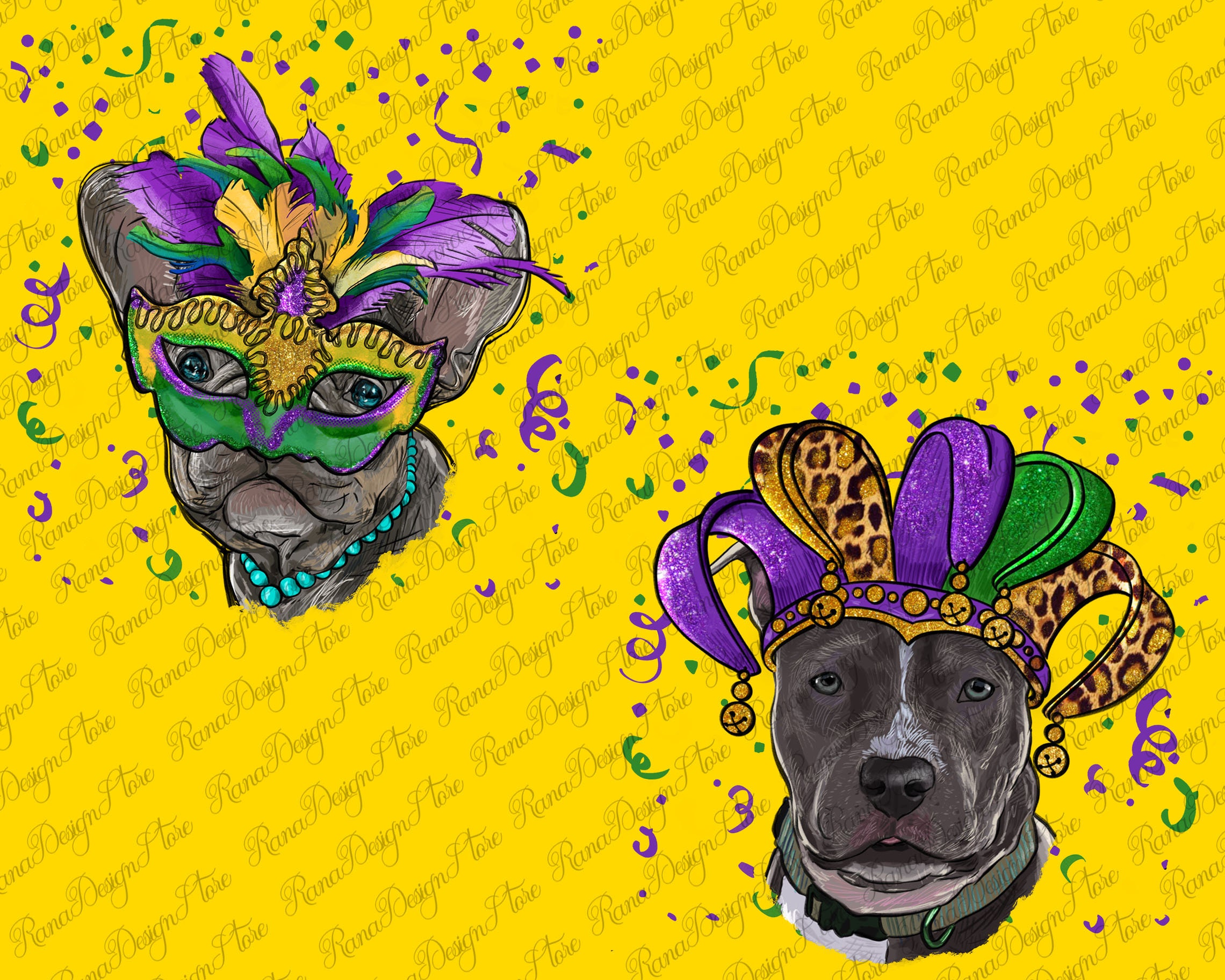 Mardi Gras Dogs With Masks Png Bundle Sublimation Design | Etsy