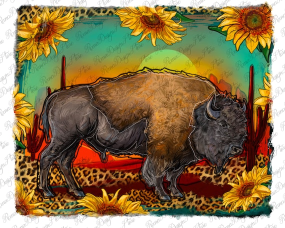 Western Bison With Sunset Distressed Background Design, Western Bison Background, Sunset Background, Bison Sunset Png, Instant Download