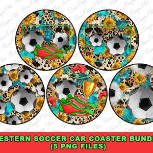 Western Soccer car coaster png sublimation design bundle, western car coaster png, sport car coaster png, sublimate designs download