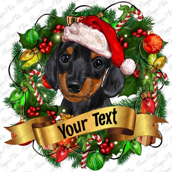 Christmas customize wreath Dachshund Puppy png sublimation design, Christmas png, Christmas animal png, Dachshund png, sublimate download