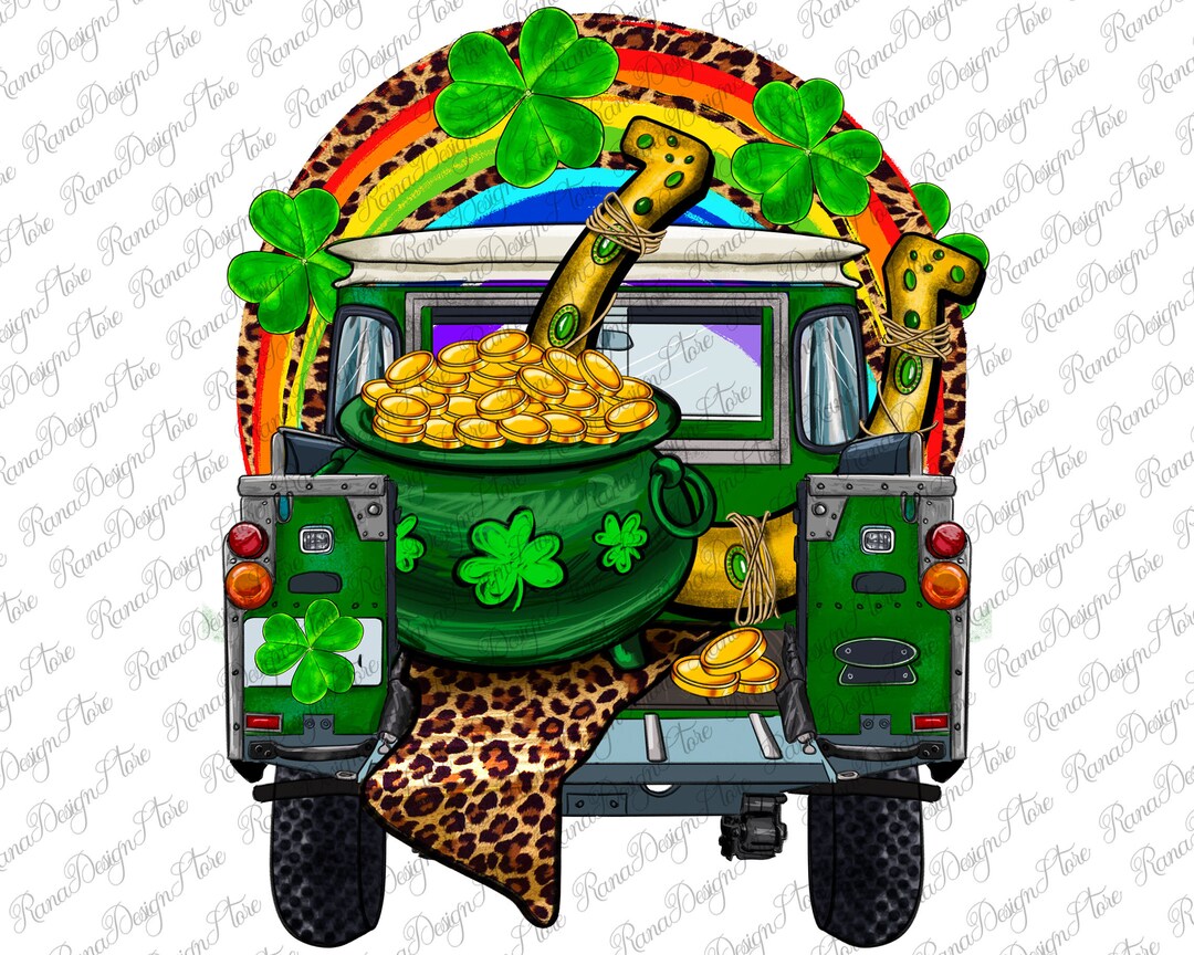 St Patrick's Day Truck With Pot of Gold Horseshoe and Rainbow Png ...