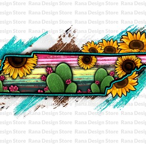 Tennessee Karte Png, Sonnenblume und Kaktus Tennessee Landkarte Design, Tennessee Karte, Sonnenblume Tennessee, Serape Tennessee, Western Tennessee, Png Datei