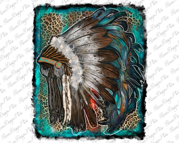 Tocado de plumas indias con fondo de leopardo Png Diseño de sublimación, Indio Png,Tocado indio Png,Indio Americano Png,Descarga instantánea -   México