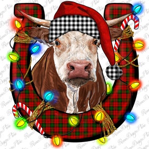 Christmas Horseshoe With Hereford Cow Png Sublimation Design, Christmas Horseshoe Png, Hereford Cow Png, Xmas Cow Png, Instant Download