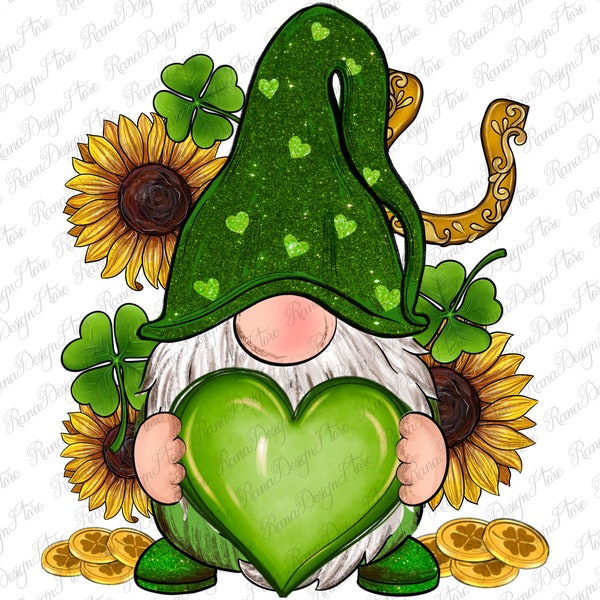 St Patrick's Day shamrock sunflowers gnome png sublimation design download, St Patrick's Day png, Irish Day png, sublimate download