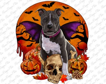 Halloween Pitbull Dog Png Sublimation Design, Halloween Dog Png, Halloween Png, Happy Halloween Png, Spooky Season Png, Digital Download
