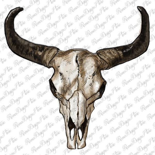 Western Bull Skull Png Sublimation Design,Bull Skull Png Design,Bull Skull Clipart,Hand Drawn Bull Skull Png,Bull Skull Png,Digital Download