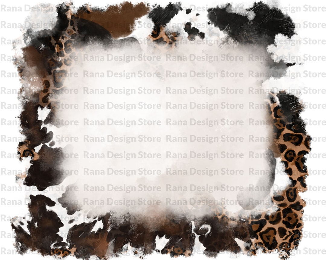 Leopard and Cowhide Background Frame Png, Watercolor Cowhide Png