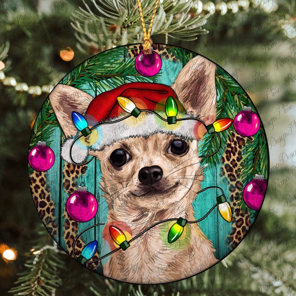 Christmas Chihuahua Ornament Png, Chihuahua Sublimation, Western Christmas Ornament,Round Christmas Ornament, Christmas Ornament Sublimation