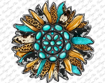 Leopard Gemstone Sunflower Png Sublimation Design, Glitter Sunflower Png, Gemstone Sunflower Png, Cowhide Sunflower Png, Instant Downloas