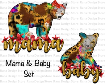 Mama And Baby Bear Set Png,Mama Bear Png,Baby Bear Png,Watercolor Bear Png,Animal Print Png,Sublimation Design,Digital Download
