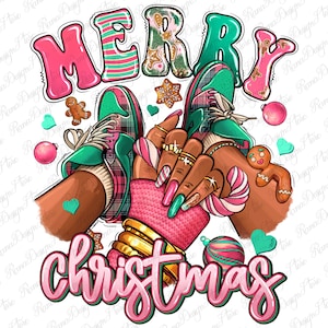 Roze Merry Christmas zwart meisje sneakers png, Kerstmis png, zwarte vrouw png, sneaker meisje png, sublimatieontwerpen downloaden