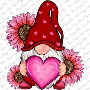 Happy Valentine's Day Gnome with Sunflower Png Sublimation Design, Valentine Love PNG, Valentine PNG, Valentine Gnome PNG, Digital Downloads