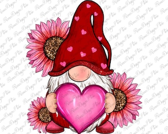Happy Valentine&#39;s Day Gnome with Sunflower Png Sublimation Design, Valentine Love PNG, Valentine PNG, Valentine Gnome PNG, Digital Downloads