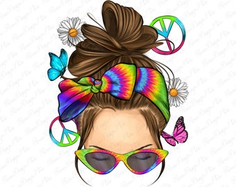 Tie dye messy bun png diseño de sublimación descargar, desordenado bun png diseño, verano desordenado bun png, vibraciones de verano png, sublimar diseños descargar