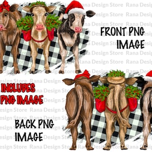 Weihnachten Färsen Vorder- und Rückansicht Set Design Bundle PNG, Weihnachtsrinder,Färse Png, digitaler Download, Png Sublimation,Instant Download