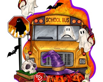 Halloween scuolabus png design di sublimazione download, ritorno a scuola png, autista di scuolabus png, Halloween png, download di disegni di sublimazione