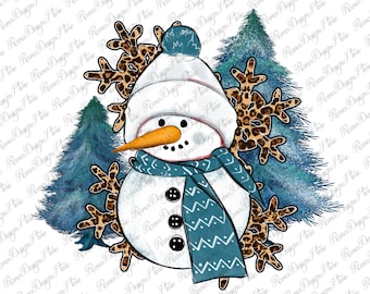 Snowman Winter Png, Snowman tree winter PNG, Snowman PNG File, Winter Snowmen PNG, Leopard Snowflakes, Sublimation Design, Digital Download