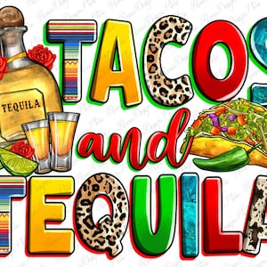 Descarga de diseño de sublimación de tacos y tequila png, bebida mexicana png, tacos occidentales png, cinco de mayo png, descarga de diseños sublimados