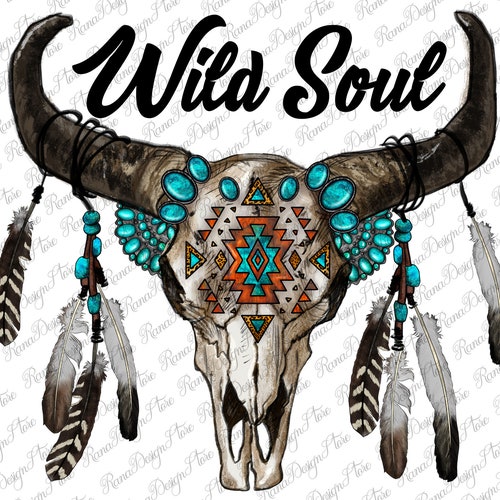 Wild Soul Boho Bull Skull PNG Sublimation Design Feather Bull - Etsy