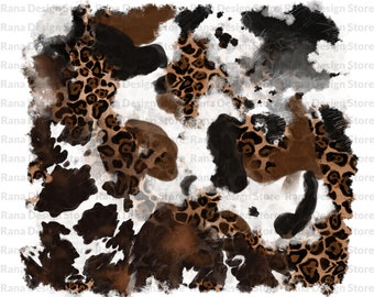 Watercolor Cowhide and Leopard Background Png, Cowhide Png, Digital Download, Western Background, Png Sublimation,Watercolor background Png,