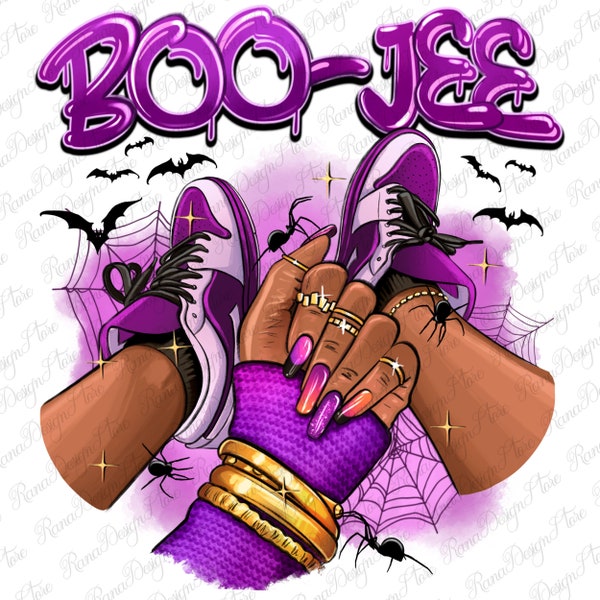 Boo-jee Halloween afro sneakers png sublimation design download, afro woman png,Happy Halloween png,Halloween png,sublimate designs download