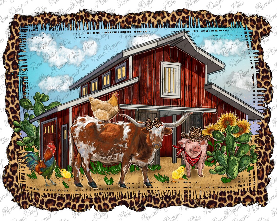 Western Barn and Farm Animals Distressed Background, Western Farm Png ...