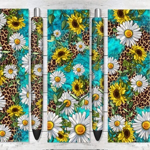 western daisy and sunflowers pen wrap png sublimation design download, sunflowers pen wrap png, sublimate designs download