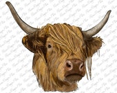 Western Cow Portrait Png Sublimation Design, Cow Clipart, Animal Png, Cow Png, Animal Portrait Png, Hand Drawn Cow Png, Instant Download
