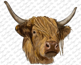 Western Cow Portrait Png Sublimation Design, Cow Clipart, Animal Png, Cow Png, Animal Portrait Png, Hand Drawn Cow Png, Instant Download