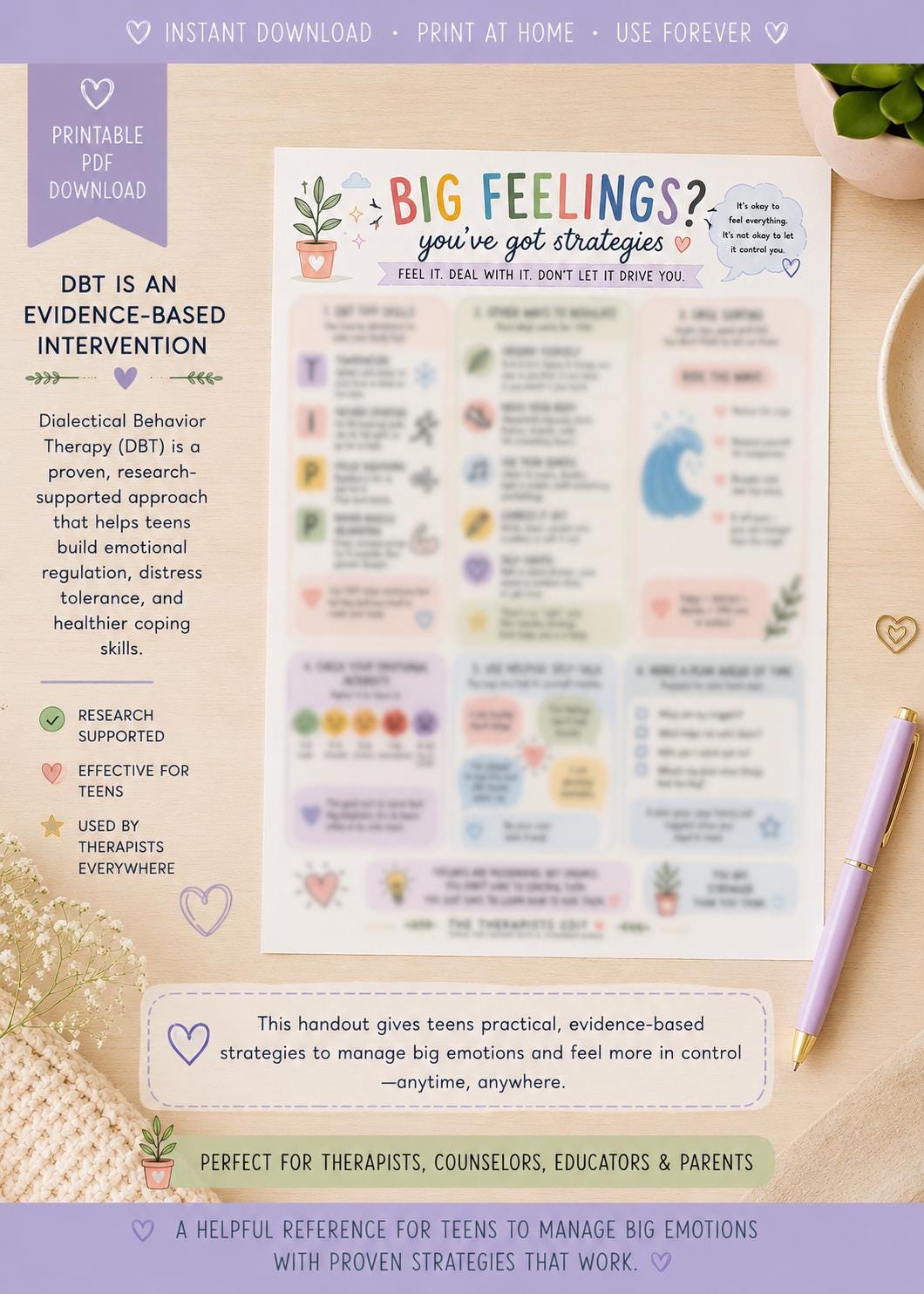 Tipp Soothing Worksheet.pdf DBT TIPP Skills Printable Pdf | Teen Emotion Regulation Coping ...