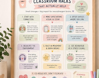 Material imprimível para sala de aula neurodivergente | Dicas para uma sala de aula tranquila, estratégias para TDAH e autismo (Download em PDF)