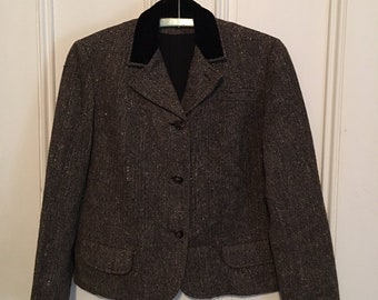 Ladies Vintage Tweed Jacket w/Velvet Collar 50s