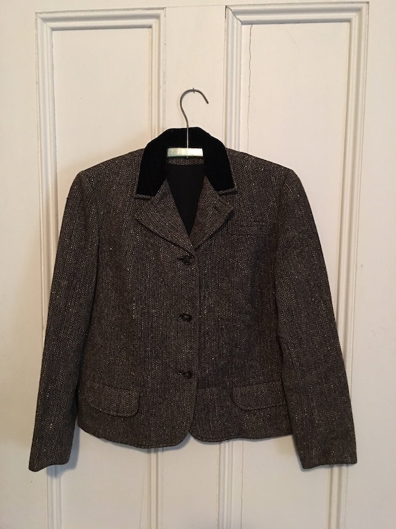 Ladies Vintage Tweed Jacket w/Velvet Collar 50s