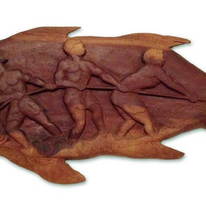 RARE Original Art Carved Wood Sculpture Wall Hanging of Fisherman, Signed by Artist (1958)