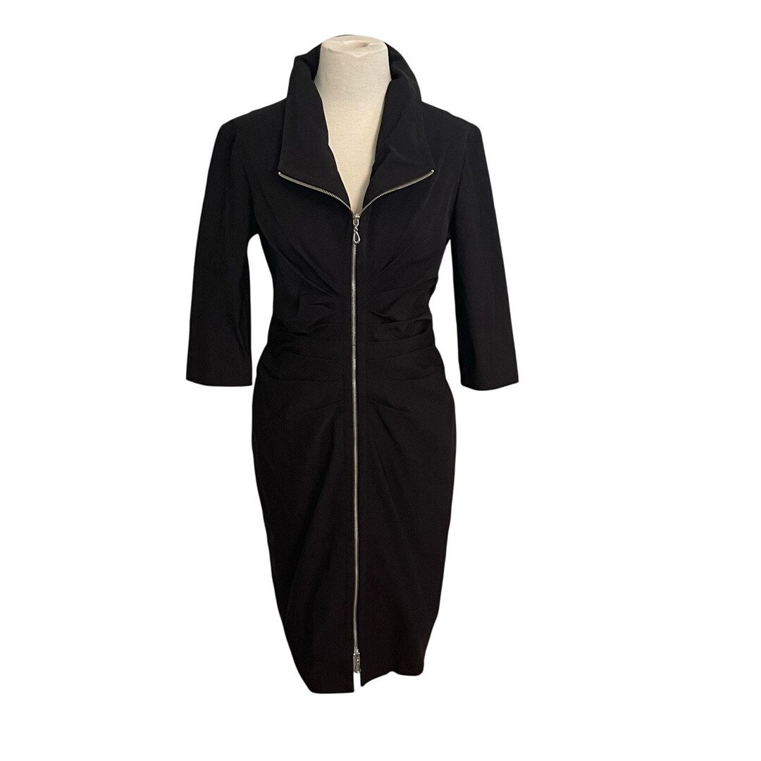 Joseph Ribkoff Ruched Dress Vintage Joseph Ribkoff Dress Fitted Zip-front Collared Ruched Size 10 ...
