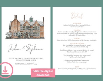 Winter Baddow Park House Illustrated Invitation - Digital Template Download