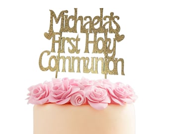 Personalised Communion Glitter Cake Topper, Custom Communion Cake Topper, Glittery Communion Cake Topper, First Holy Communion Cake Sign