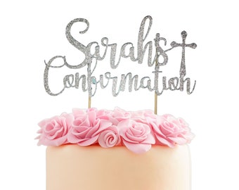 Personalised Confirmation Glitter Cake Topper, Custom Confirmation Cake Topper, Glittery Confirmation Cake Topper, Confirmation Cake Sign