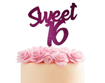 Sweet 16 Glitter Cake Birthday Cake Topper, Sweet 16 Cake Topper, Cake Topper, Sweet 16 Cake Sign, Sweet 16 Sign