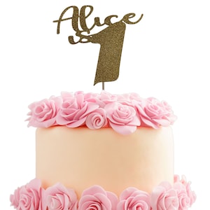パーソナライズされた 1 歳の誕生日のグリッター ケーキ トッパー、名前が 1 歳の誕生日のケーキ トッパー、グリッター トッパー、1 歳の誕生日、年齢のケーキ トッパー