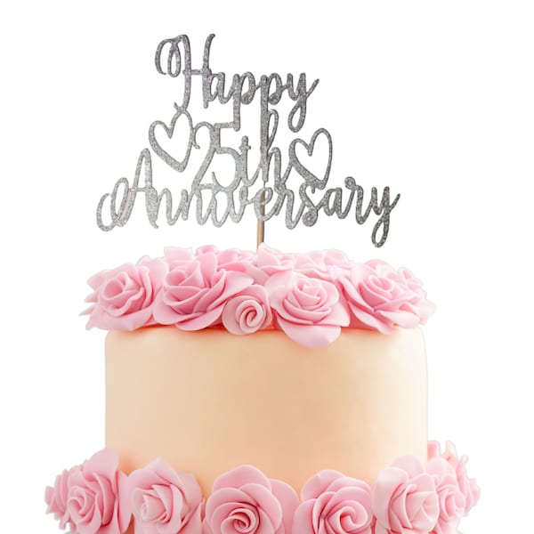 Happy 25th Anniversary Glitter Cake Topper, 25th Anniversary Cake Topper, Glitter Topper, Anniversary Cake Topper, Cake Topper
