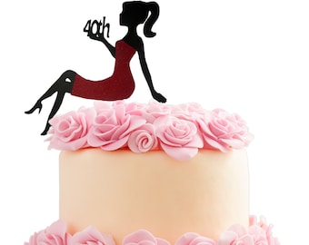 40th lady Glitter Cake Topper, 40th Birthday Cake Topper, Glitter Topper, Fortieth Cake Topper, 40th Cake Topper, 40 Cake Topper