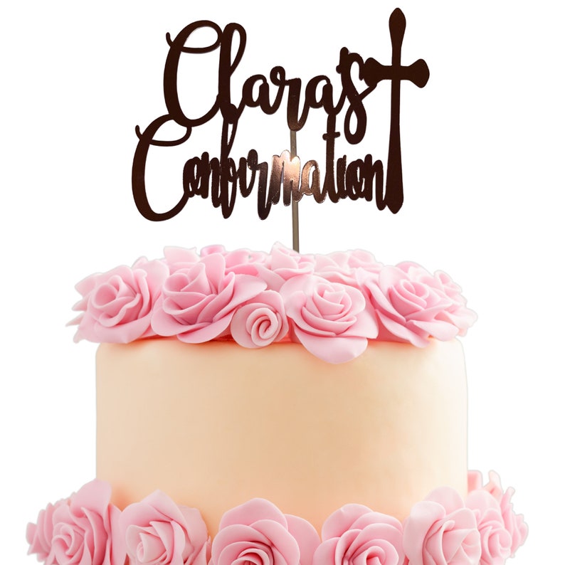 Personalised Confirmation Glitter Cake Topper, Custom Confirmation Cake Topper, Glittery Confirmation Cake Topper, Confirmation Cake Sign Rosegold Mirror