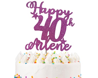Personalized 40th Birthday Glitter Cake Topper