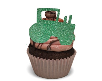 Tractor Glitter Cupcake Toppers, Tractor Cupcake Toppers, Glitter Cupcake Topper, Tractor Cupcake Topper, Birthday Cupcake Topper