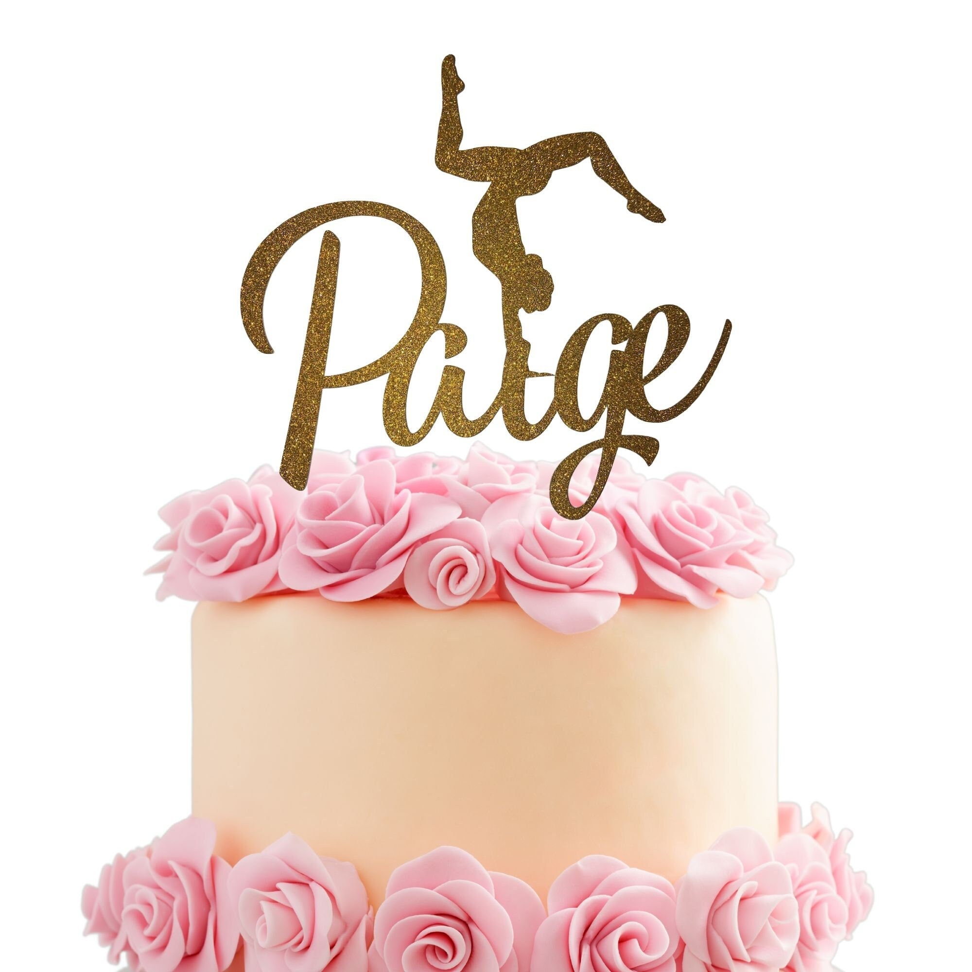Décoration De Gâteau Gymnastique - Paillettes Dorées - Anniversaire Fille - Pic à Gâteau Non Comestible