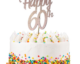 Happy Cakes エシャルプ シロ 60th Glitter Cake Topper, 60th Birthday Cake Topper, 60th
