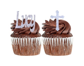 Holy Communion Glitter Cupcake Toppers, First Holy Communion Cupcake Toppers, Glittery Communion Cupcake Toppers, 1st Holy Communion Signs
